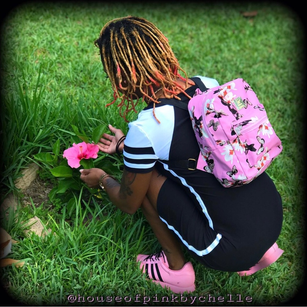 Pink Floral Butterfly Pattern Backpack - Picture 4 of 5